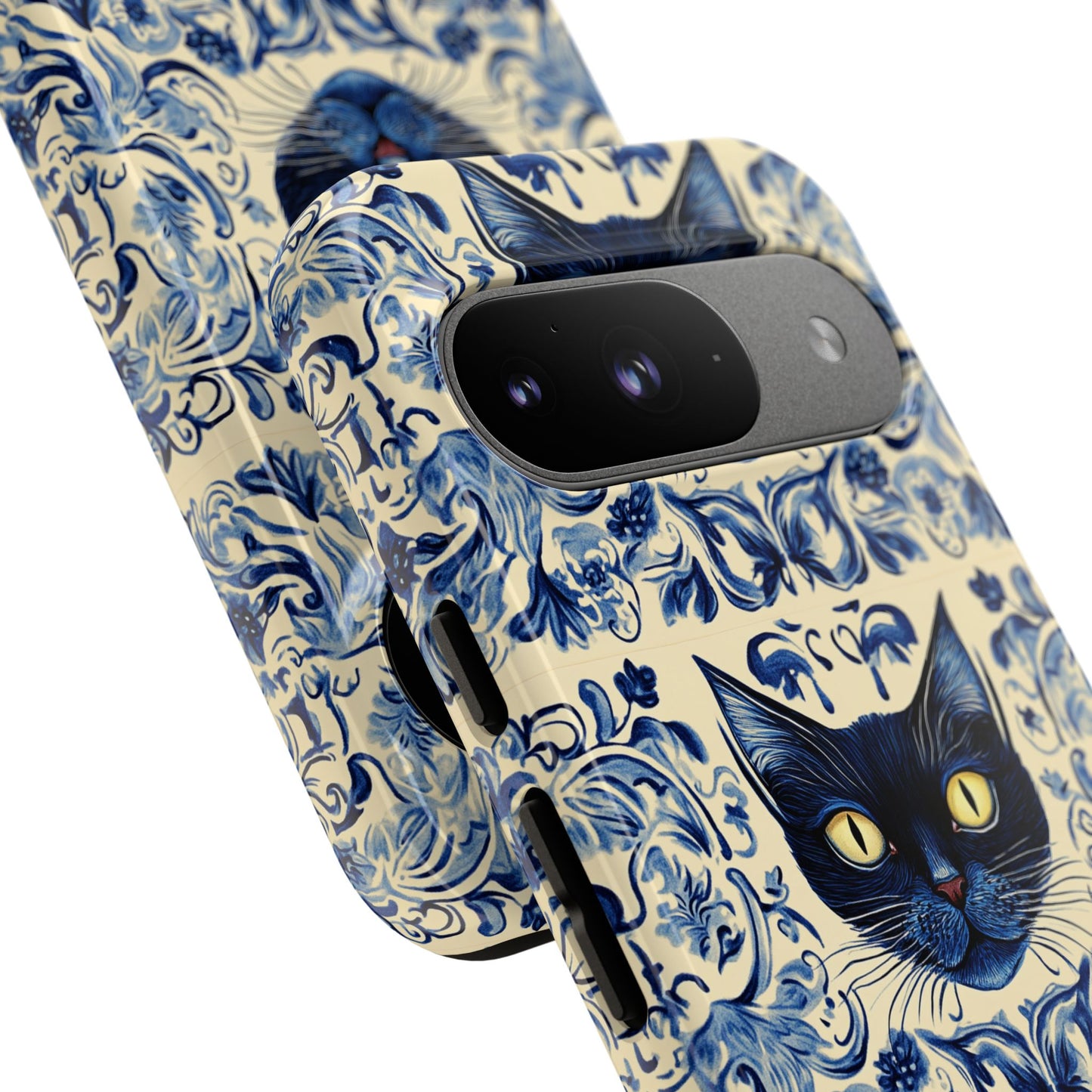 Tough Phone Case - Mediterranean Tile Motif With Blue Cats