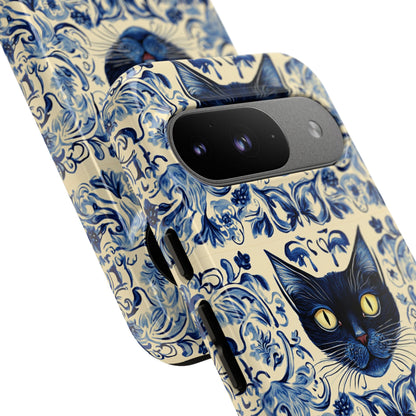 Tough Phone Case - Mediterranean Tile Motif With Blue Cats