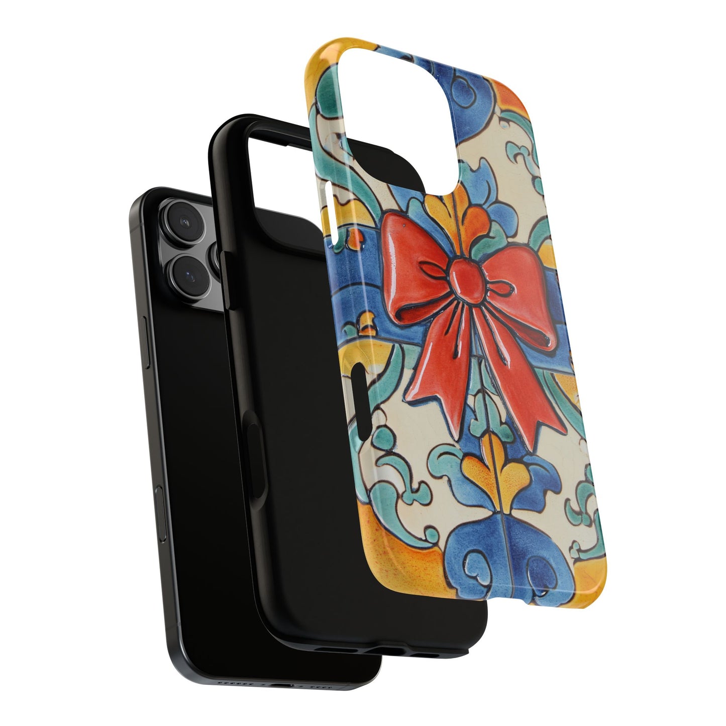Colourful Ceramic Tile Design Phone Case With Red Bow