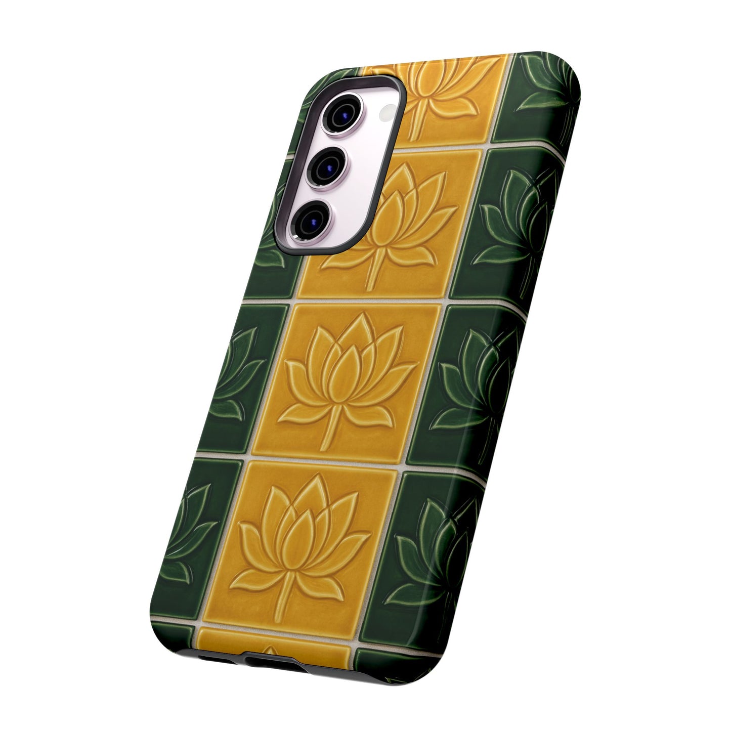 Tough Phone Cases - Mustard Yellow & Green Ceramic Tile From Caldas Da Rhaina, Portugal