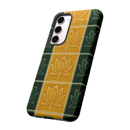 Tough Phone Cases - Mustard Yellow & Green Ceramic Tile From Caldas Da Rhaina, Portugal