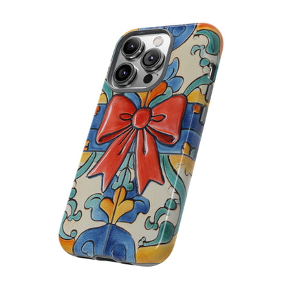 Colourful Ceramic Tile Design Phone Case With Red Bow
