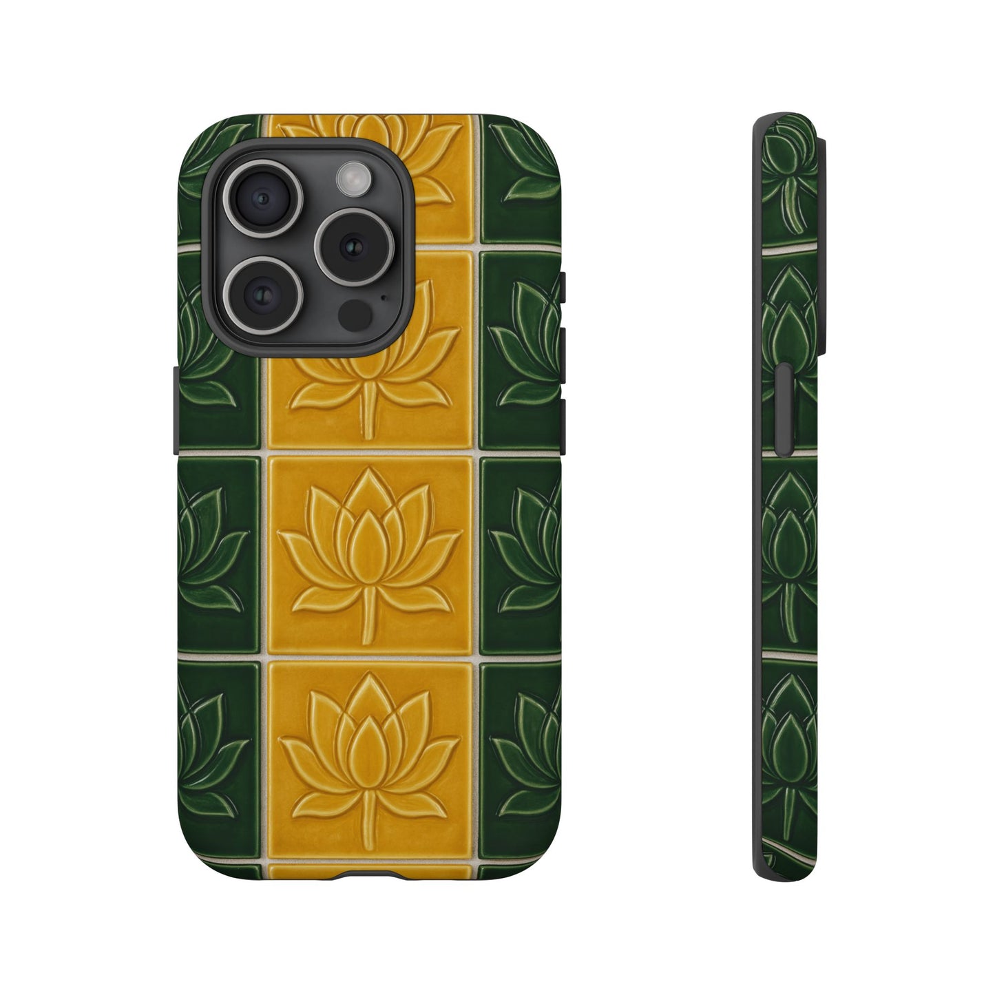 Tough Phone Cases - Mustard Yellow & Green Ceramic Tile From Caldas Da Rhaina, Portugal