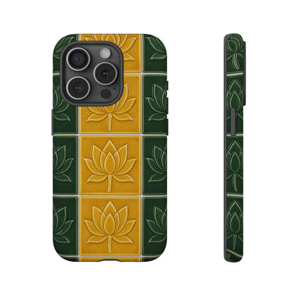 Tough Phone Cases - Mustard Yellow & Green Ceramic Tile From Caldas Da Rhaina, Portugal