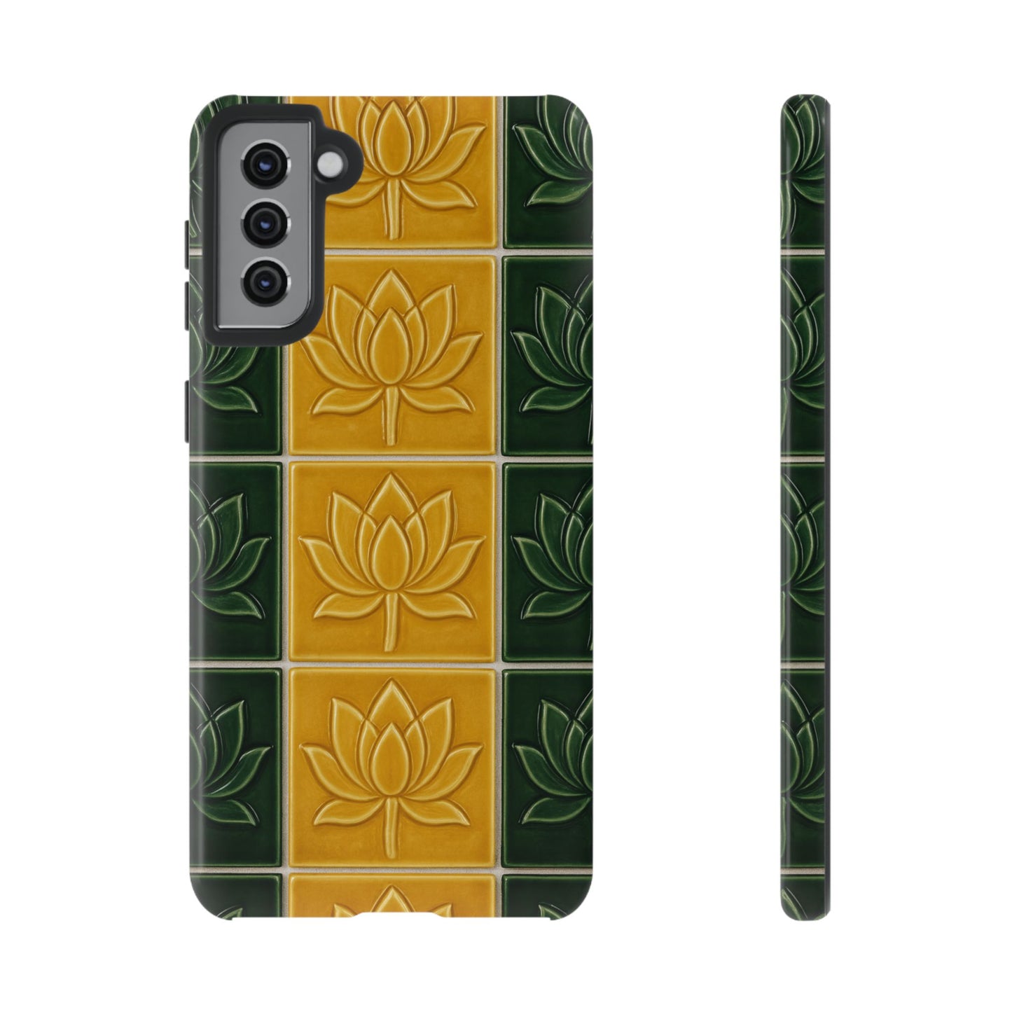 Tough Phone Cases - Mustard Yellow & Green Ceramic Tile From Caldas Da Rhaina, Portugal
