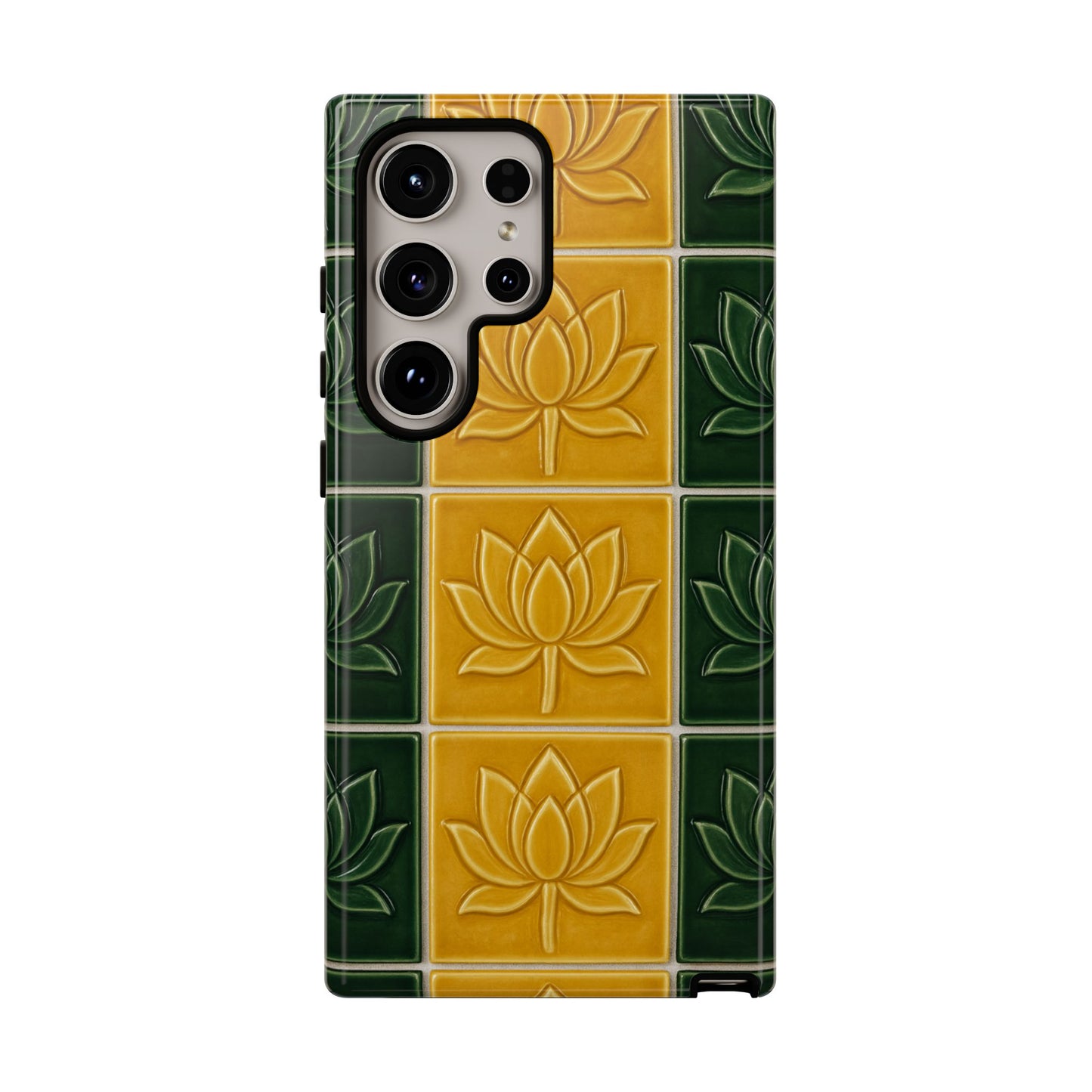 Tough Phone Cases - Mustard Yellow & Green Ceramic Tile From Caldas Da Rhaina, Portugal