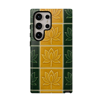 Tough Phone Cases - Mustard Yellow & Green Ceramic Tile From Caldas Da Rhaina, Portugal