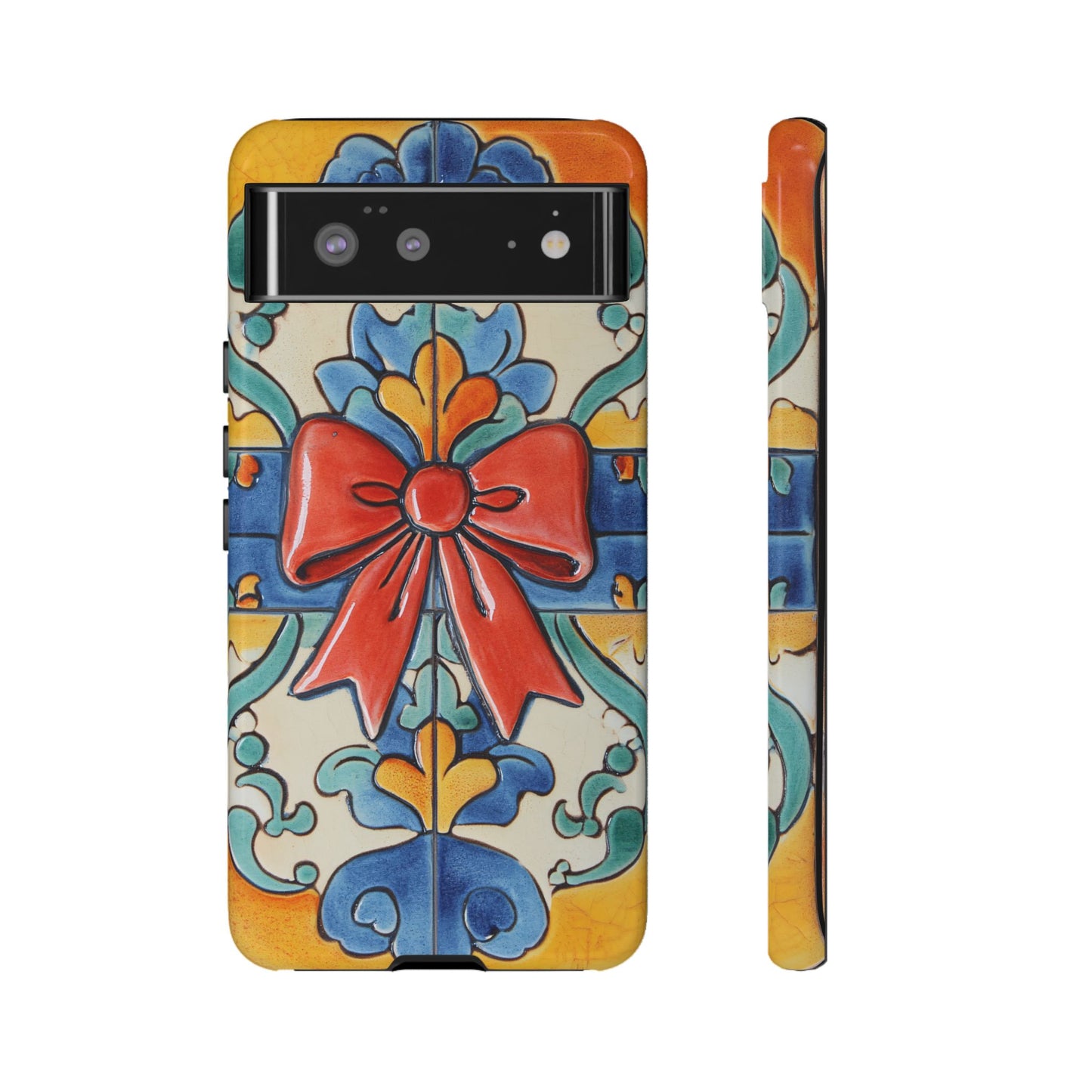 Colourful Ceramic Tile Design Phone Case With Red Bow