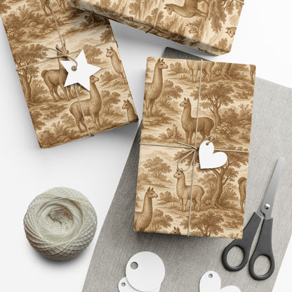 Toile De Joyu Gift Wrapping Paper With Llamas, Vintage Style Alpacas Present Wraps