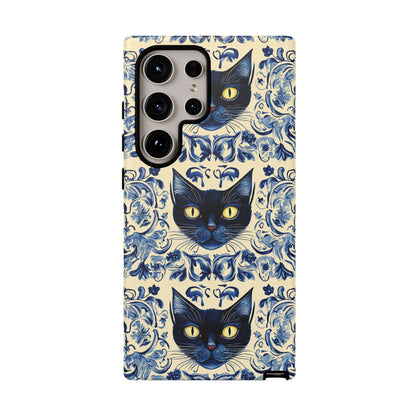 Tough Phone Case - Mediterranean Tile Motif With Blue Cats