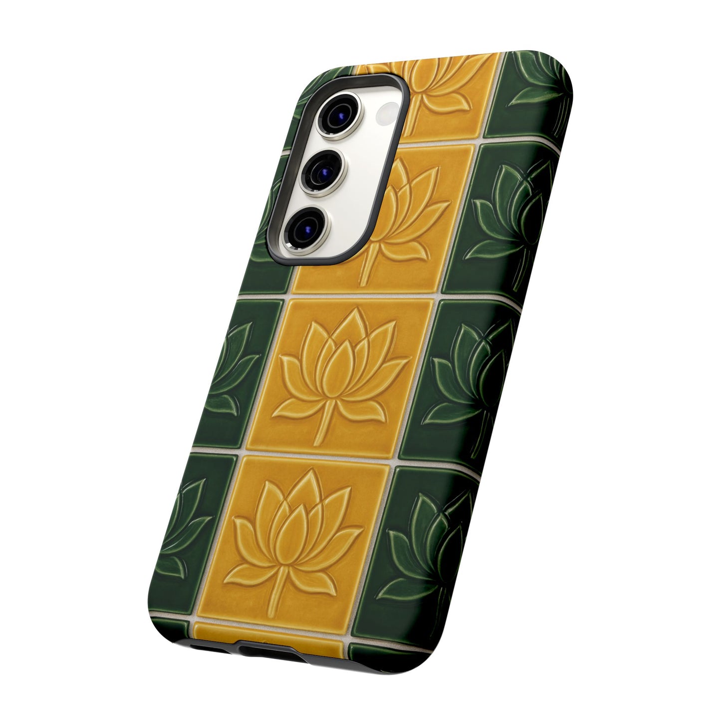 Tough Phone Cases - Mustard Yellow & Green Ceramic Tile From Caldas Da Rhaina, Portugal