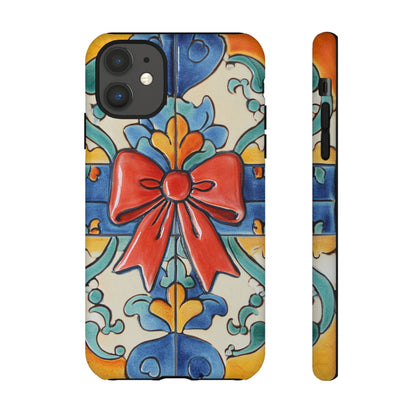 Colourful Ceramic Tile Design Phone Case With Red Bow
