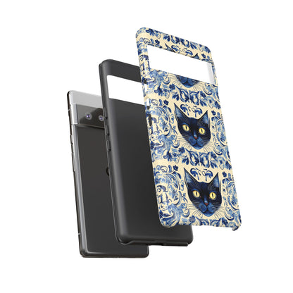 Tough Phone Case - Mediterranean Tile Motif With Blue Cats