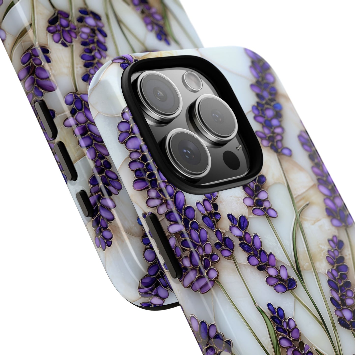 Floral Phone Case With Lavender in Stained Glass Motif