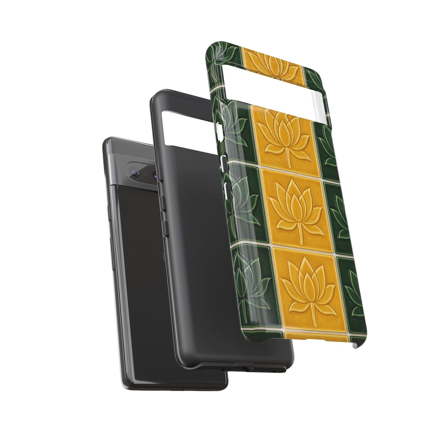 Tough Phone Cases - Mustard Yellow & Green Ceramic Tile From Caldas Da Rhaina, Portugal