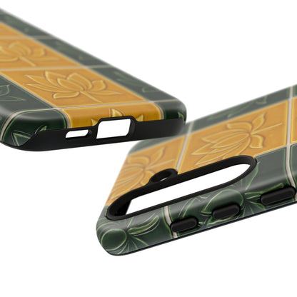 Tough Phone Cases - Mustard Yellow & Green Ceramic Tile From Caldas Da Rhaina, Portugal