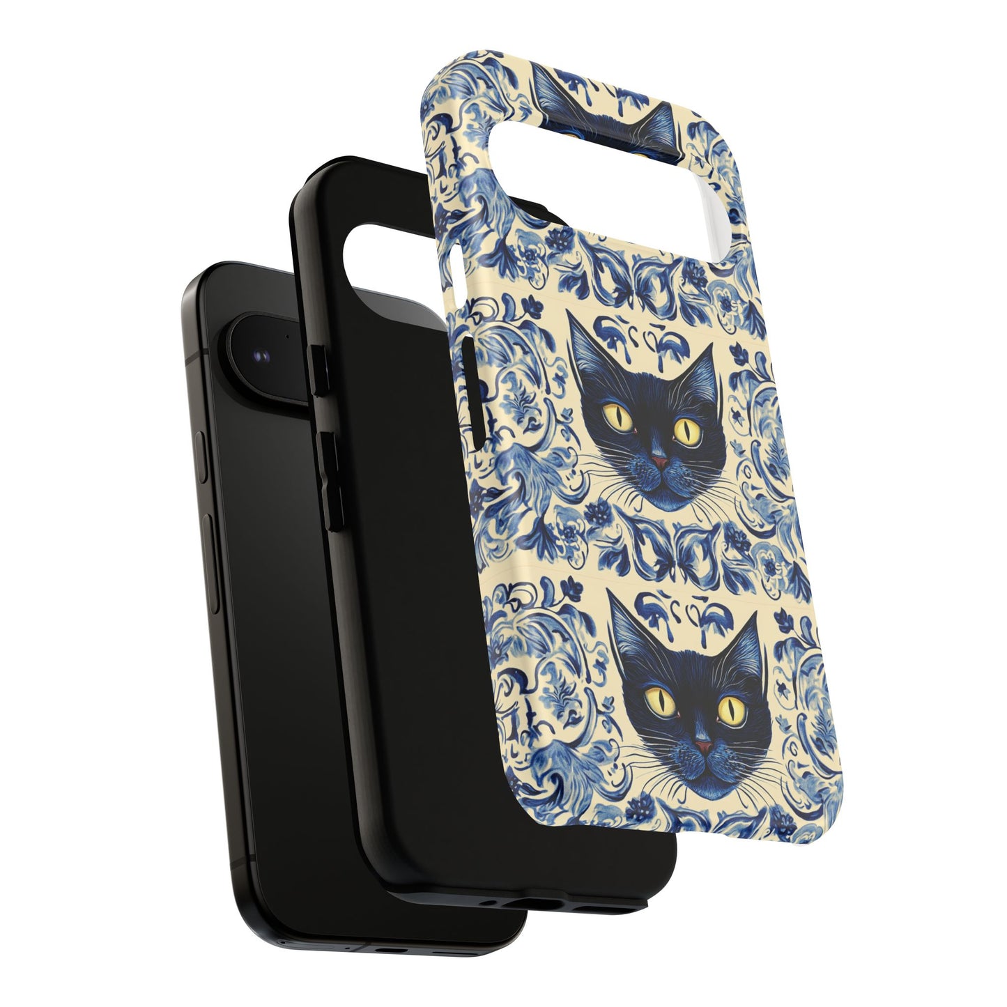 Tough Phone Case - Mediterranean Tile Motif With Blue Cats
