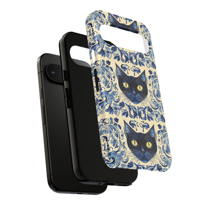 Tough Phone Case - Mediterranean Tile Motif With Blue Cats