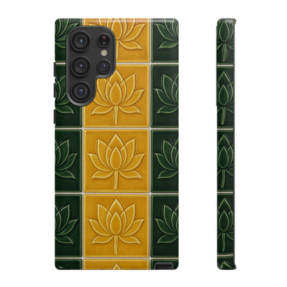 Tough Phone Cases - Mustard Yellow & Green Ceramic Tile From Caldas Da Rhaina, Portugal