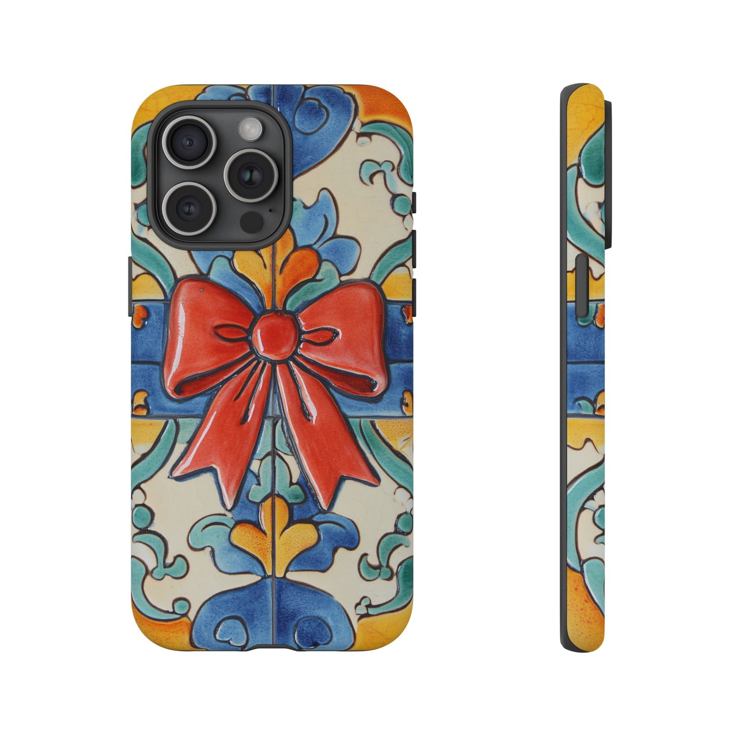 Colourful Ceramic Tile Design Phone Case With Red Bow