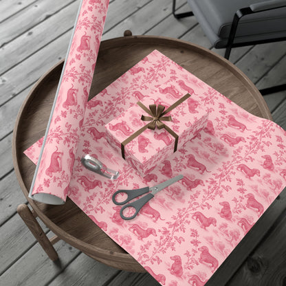 Dachshunds Gift Wrapping Paper in Pastel Pink Toile Aesthetic