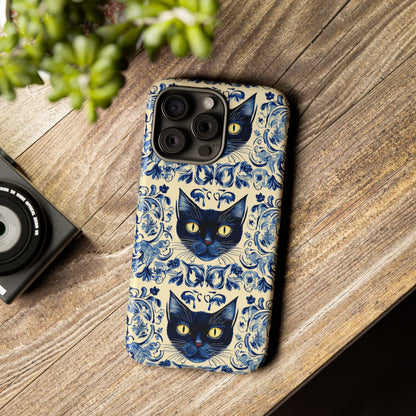 Tough Phone Case - Mediterranean Tile Motif With Blue Cats