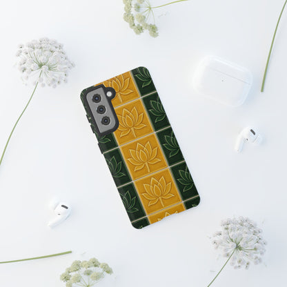 Tough Phone Cases - Mustard Yellow & Green Ceramic Tile From Caldas Da Rhaina, Portugal