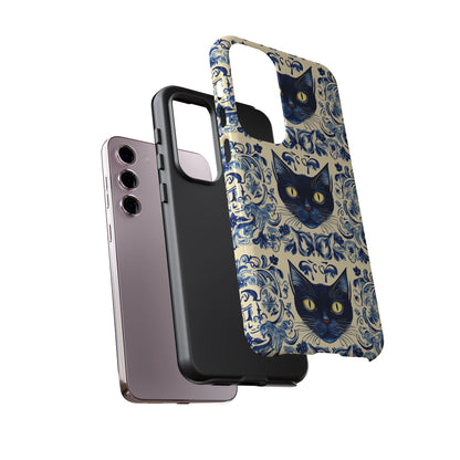 Tough Phone Case - Mediterranean Tile Motif With Blue Cats