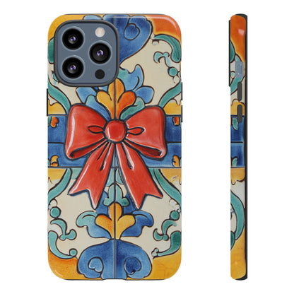 Colourful Ceramic Tile Design Phone Case With Red Bow