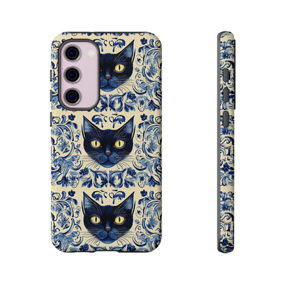 Tough Phone Case - Mediterranean Tile Motif With Blue Cats
