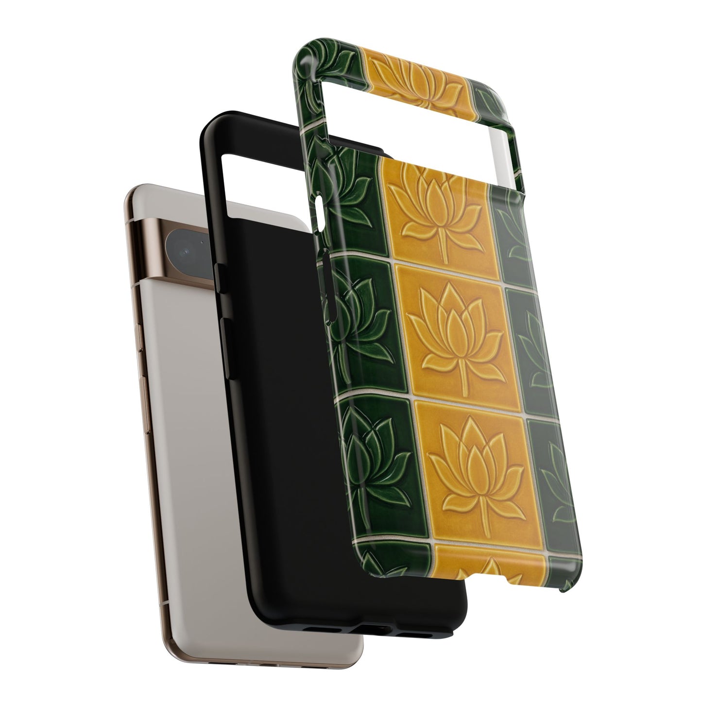 Tough Phone Cases - Mustard Yellow & Green Ceramic Tile From Caldas Da Rhaina, Portugal