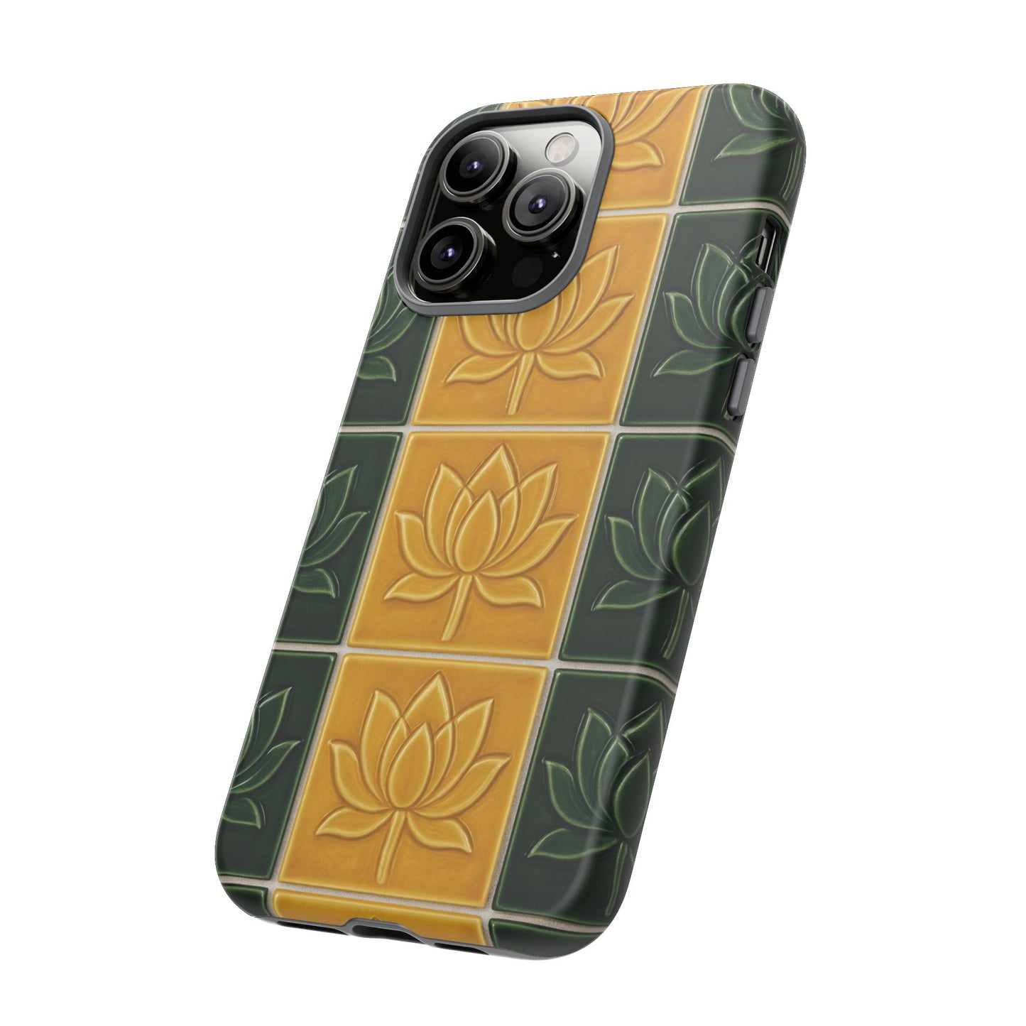 Tough Phone Cases - Mustard Yellow & Green Ceramic Tile From Caldas Da Rhaina, Portugal