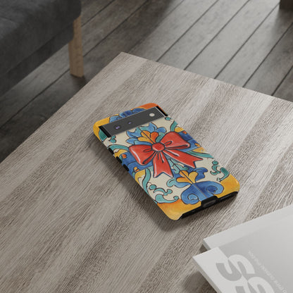 Colourful Ceramic Tile Design Phone Case With Red Bow