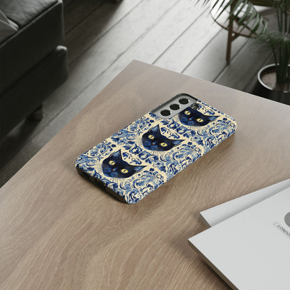Tough Phone Case - Mediterranean Tile Motif With Blue Cats