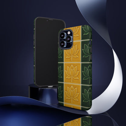 Tough Phone Cases - Mustard Yellow & Green Ceramic Tile From Caldas Da Rhaina, Portugal