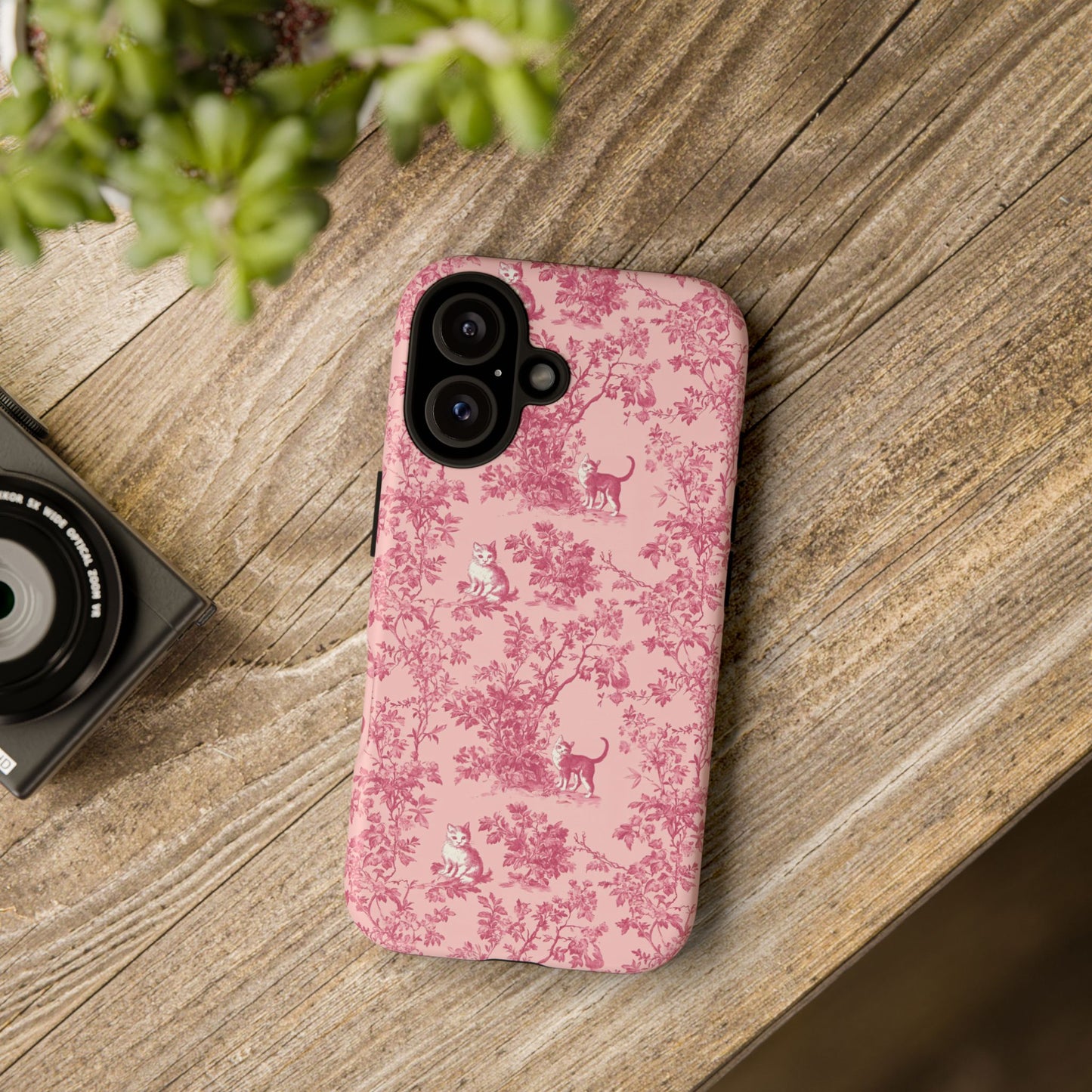 Tough Phone Cases - Cats in Pink Toile De Joyu Motif