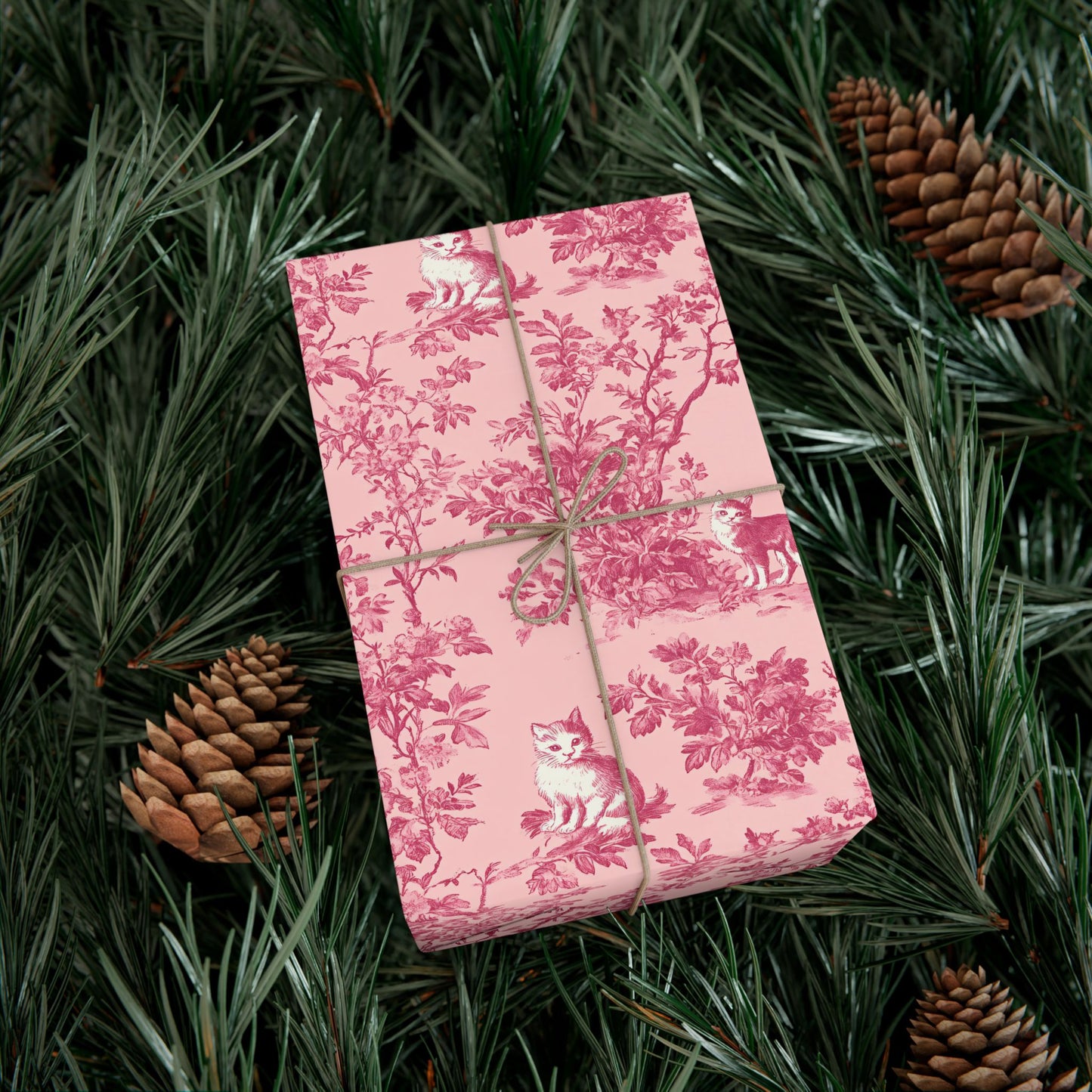 Pink Toile De Joyu Gift Wrapping Paper With Cats