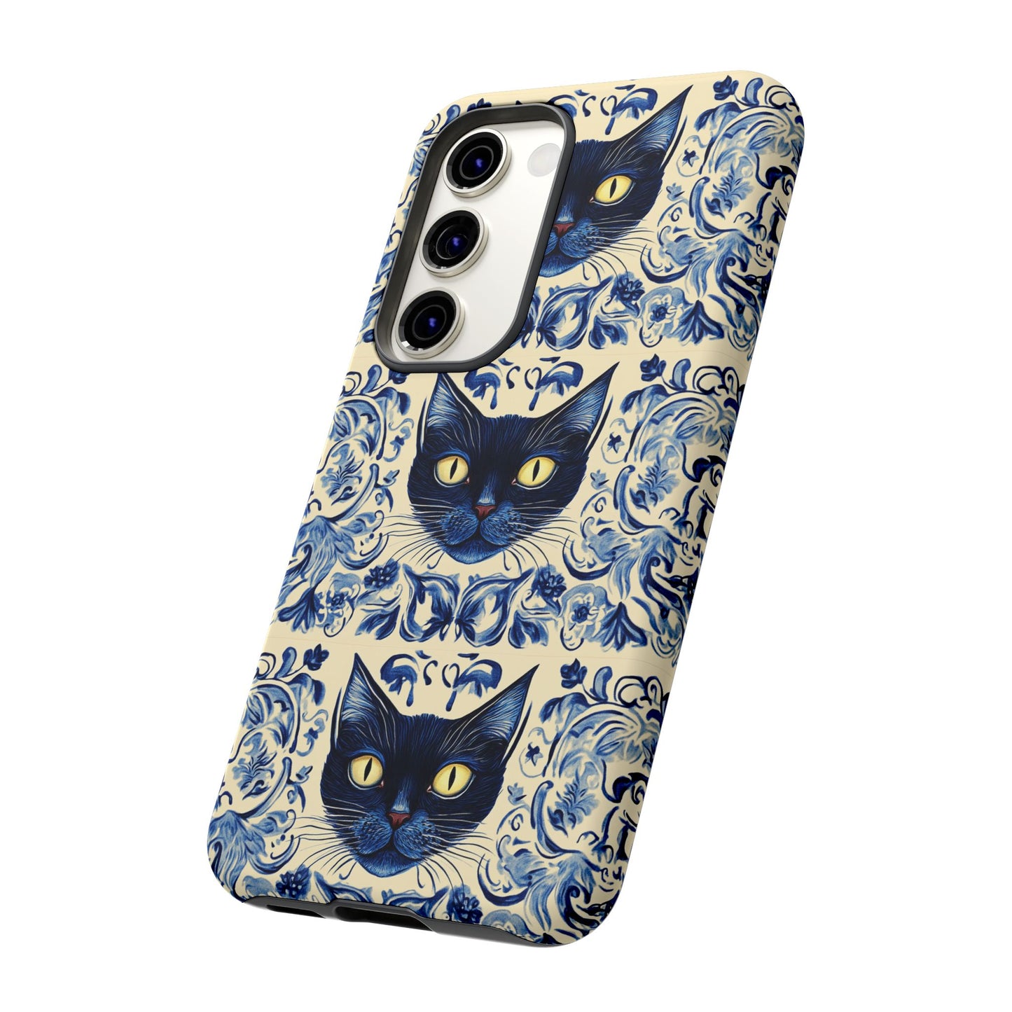 Tough Phone Case - Mediterranean Tile Motif With Blue Cats