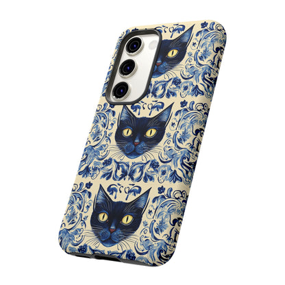 Tough Phone Case - Mediterranean Tile Motif With Blue Cats