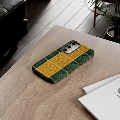 Tough Phone Cases - Mustard Yellow & Green Ceramic Tile From Caldas Da Rhaina, Portugal
