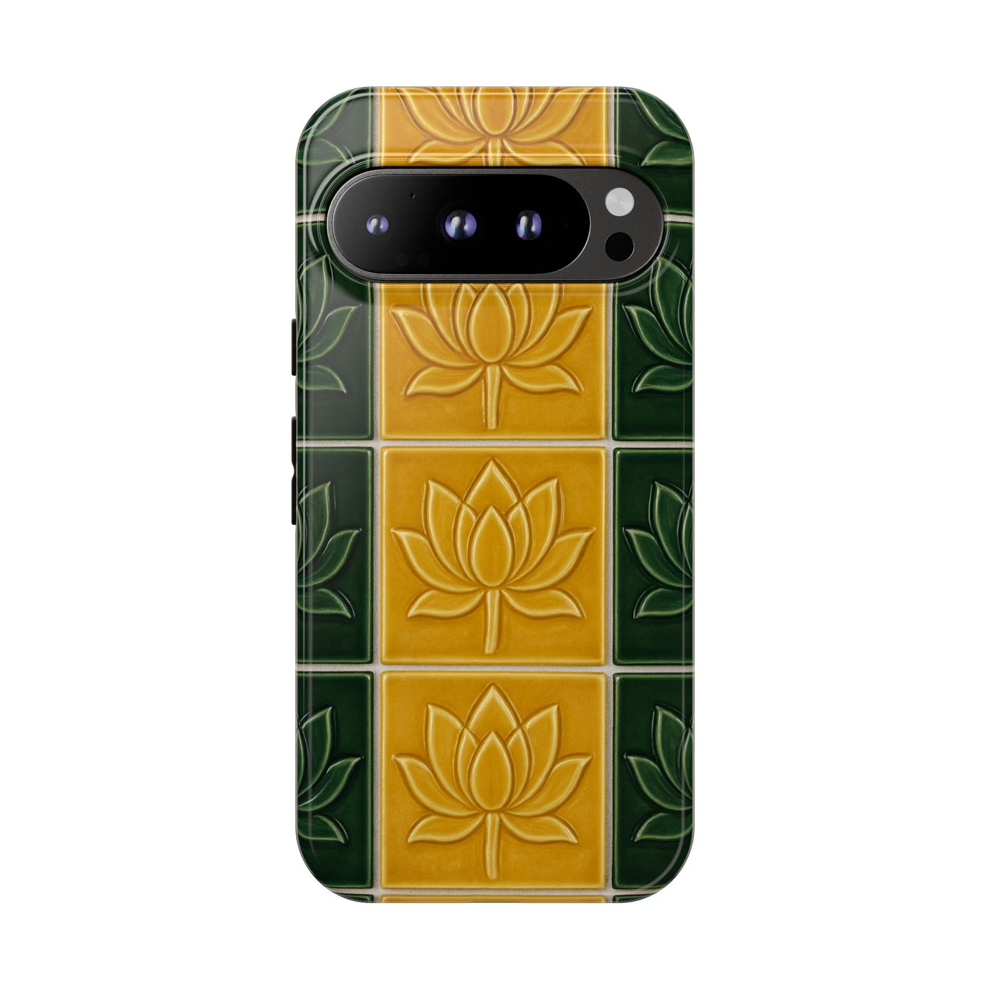 Tough Phone Cases - Mustard Yellow & Green Ceramic Tile From Caldas Da Rhaina, Portugal
