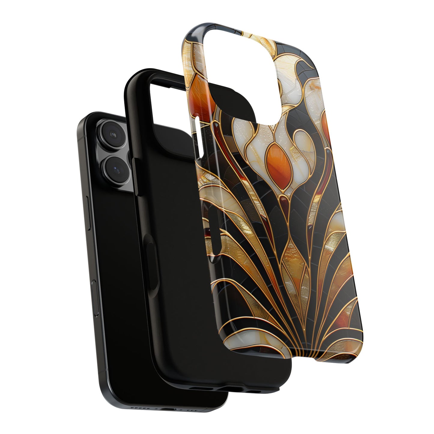 Art Deco Stained Glass Phone Case – Elegant Gold & Black Design