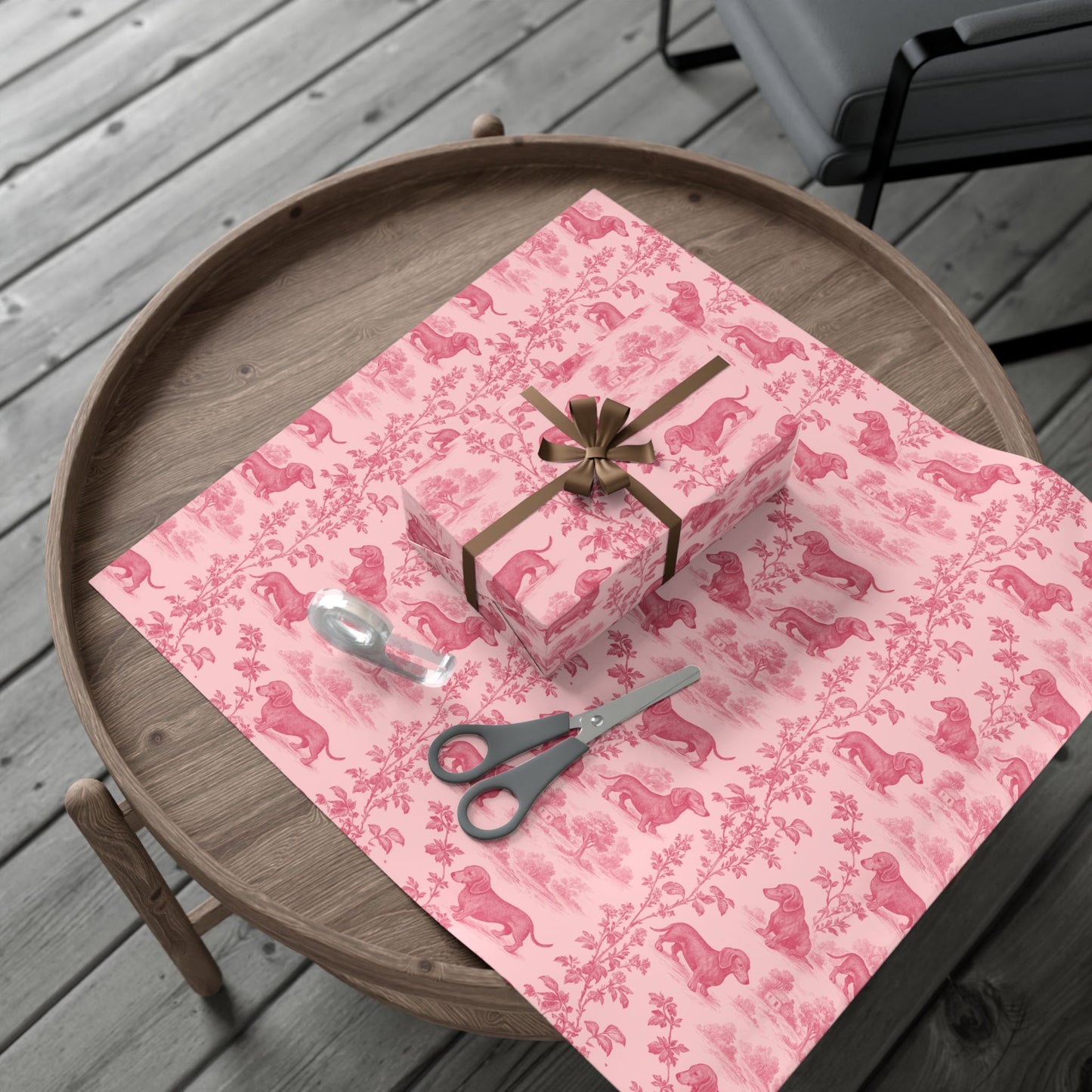 Dachshunds Gift Wrapping Paper in Pastel Pink Toile Aesthetic