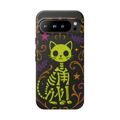 Spooky & Cute Neon Cat Skeleton