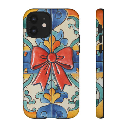 Colourful Ceramic Tile Design Phone Case With Red Bow