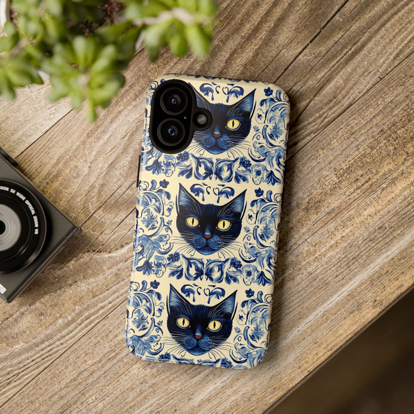 Tough Phone Case - Mediterranean Tile Motif With Blue Cats