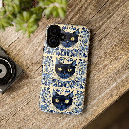 Tough Phone Case - Mediterranean Tile Motif With Blue Cats