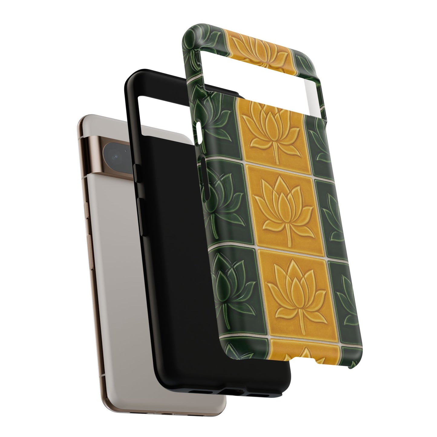 Tough Phone Cases - Mustard Yellow & Green Ceramic Tile From Caldas Da Rhaina, Portugal