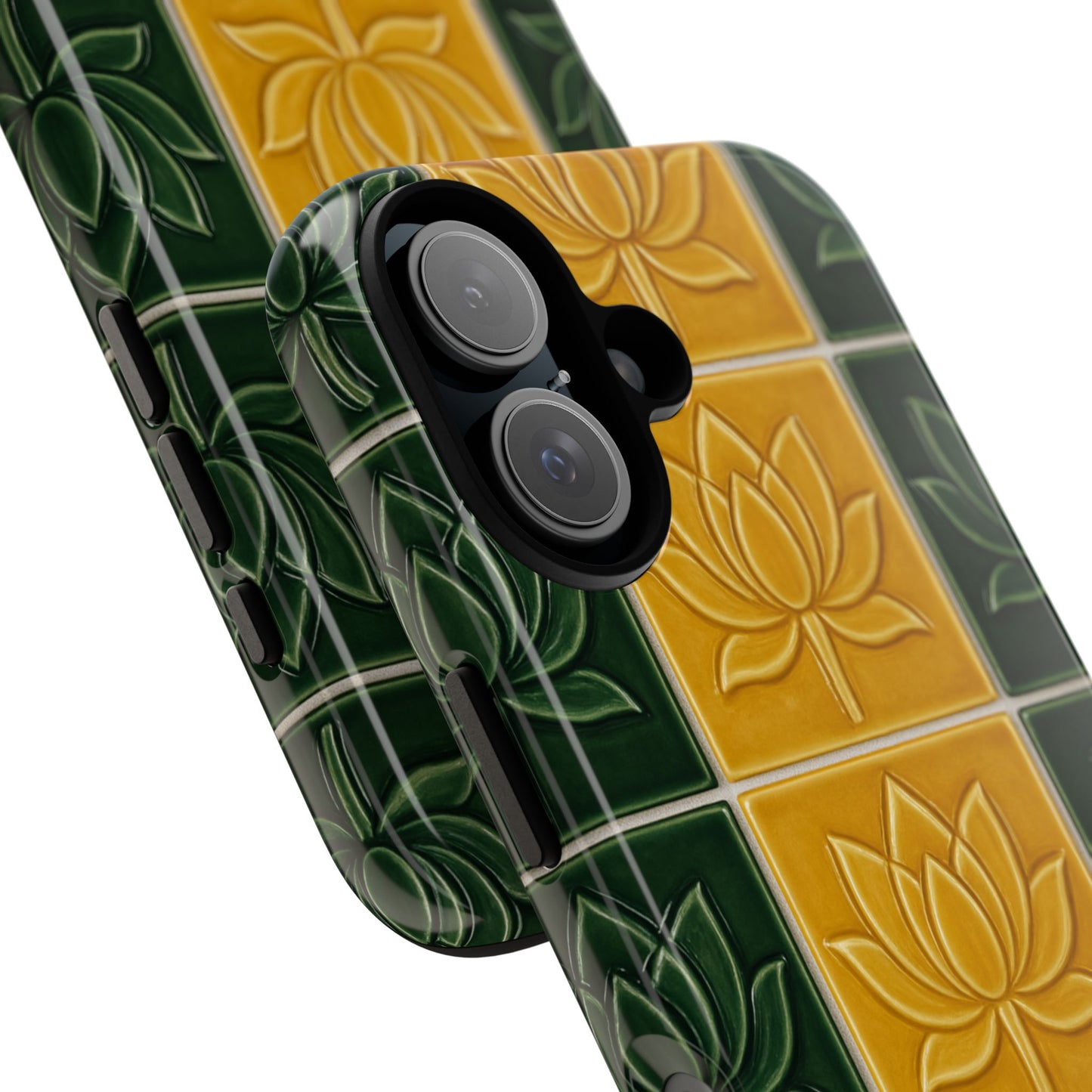 Tough Phone Cases - Mustard Yellow & Green Ceramic Tile From Caldas Da Rhaina, Portugal