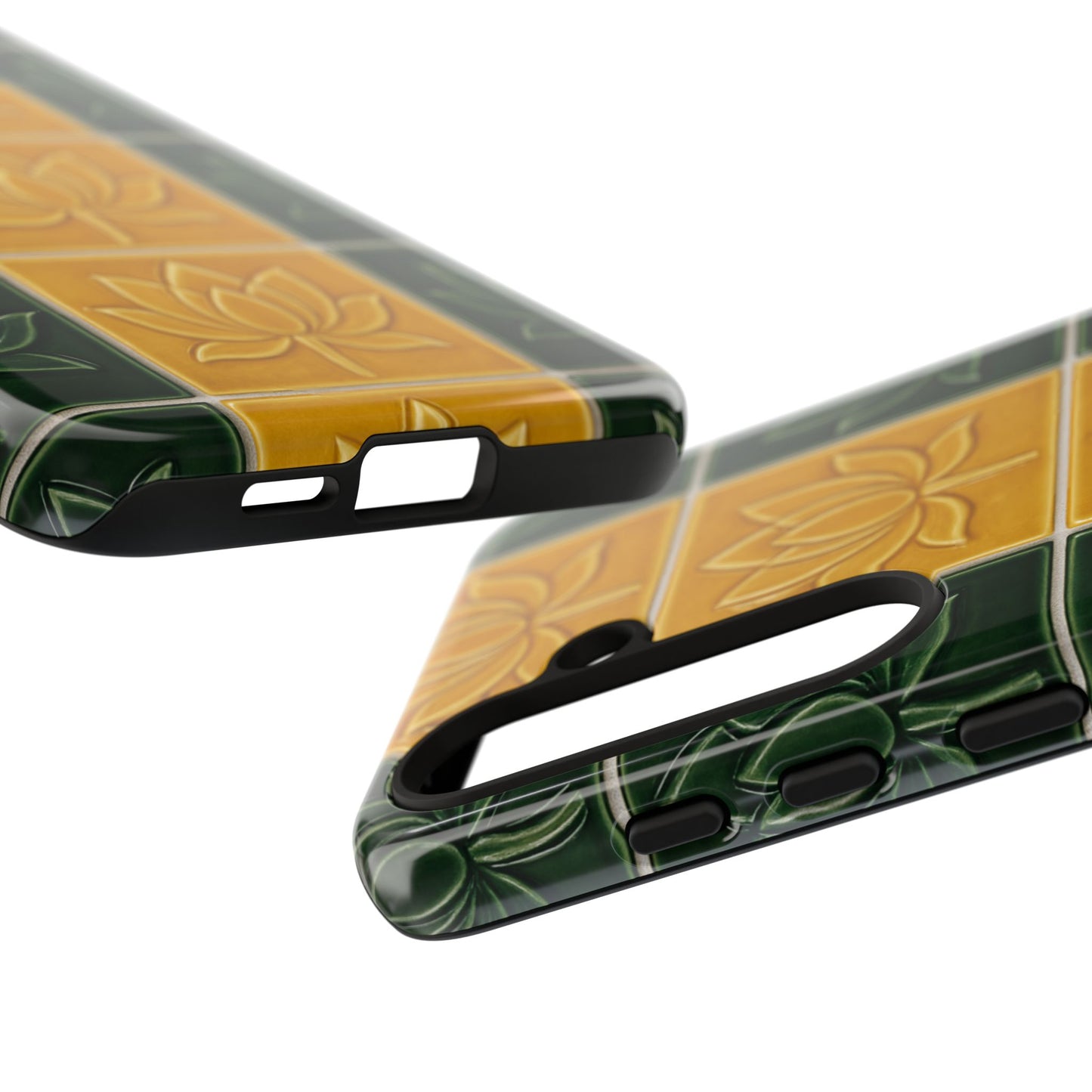 Tough Phone Cases - Mustard Yellow & Green Ceramic Tile From Caldas Da Rhaina, Portugal